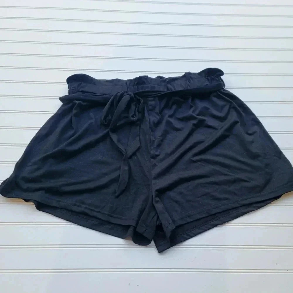 Shein Curve Jersey Stretch Shorts Tie Belt Elastic Waist Rutched Brown 2XL